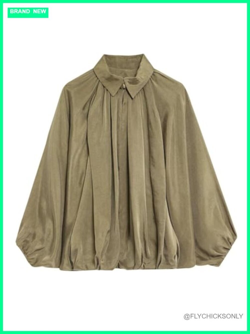 Puffed Bomber Jacket Oversized Lapel Collar Streetwear Coat Batwing Sleeve Zip
